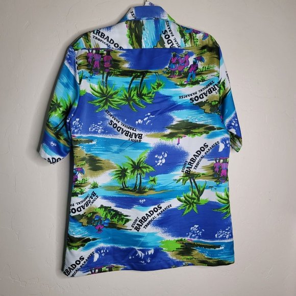 Vintage Men's Barbados Hawaiian Aloha Camp Cabana Shirt Blue Size L - Picture 5 of 6